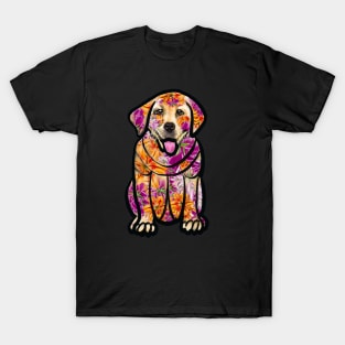 Dogs dog, Labrador retriever in flowers- doggie floral  cute Golden Labrador retriever puppy dog in winter beanie hat T-Shirt